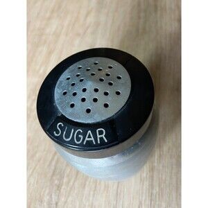 Vintage Kromex Spun Aluminum Sugar Shaker Chrome and Black Retro Kitchen 5" Tall